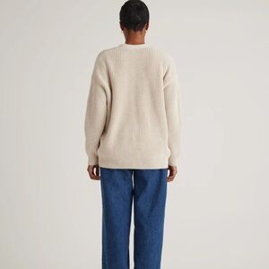 Quince - Size M, 100% Organic Cotton Oversized Cardigan in Speckled Beige